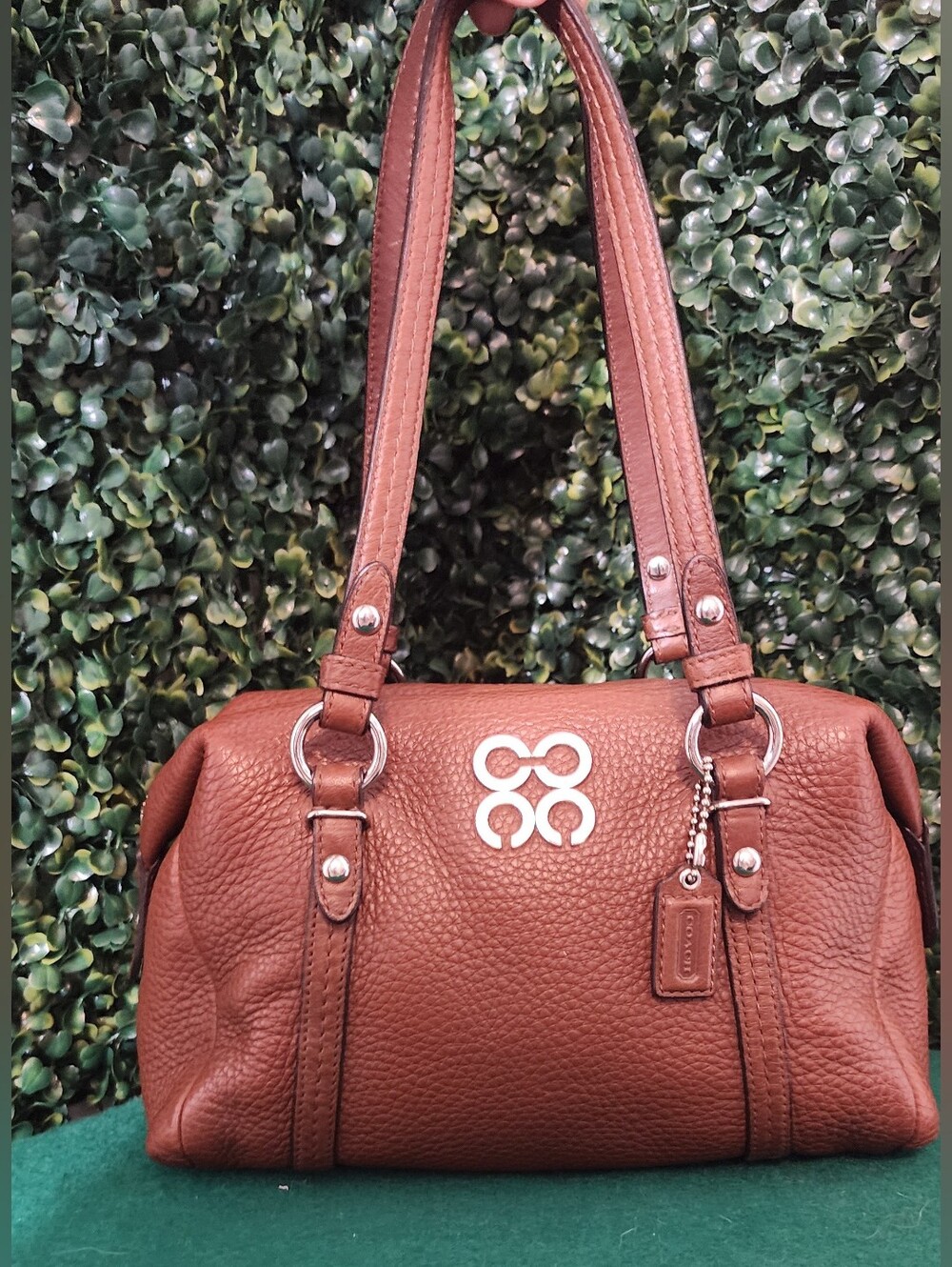 COACH Men's Leather Bag with Brown Patch and Purple Interior